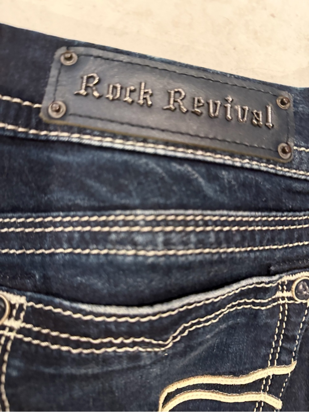 Rock Revival Dark Blue Jeans with Contrast Stitching